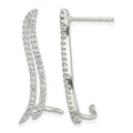 Sterling Silver Polished CZ Double Row Post & Cuff Ear Climber Earrings