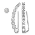 Sterling Silver RH-plated Polished & Textured CZ 1 Ear Climber & 1 Stud Ear
