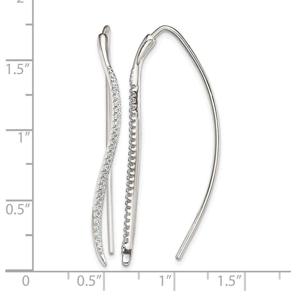 Sterling Silver Polished CZ Curved Bar Threader Earrings