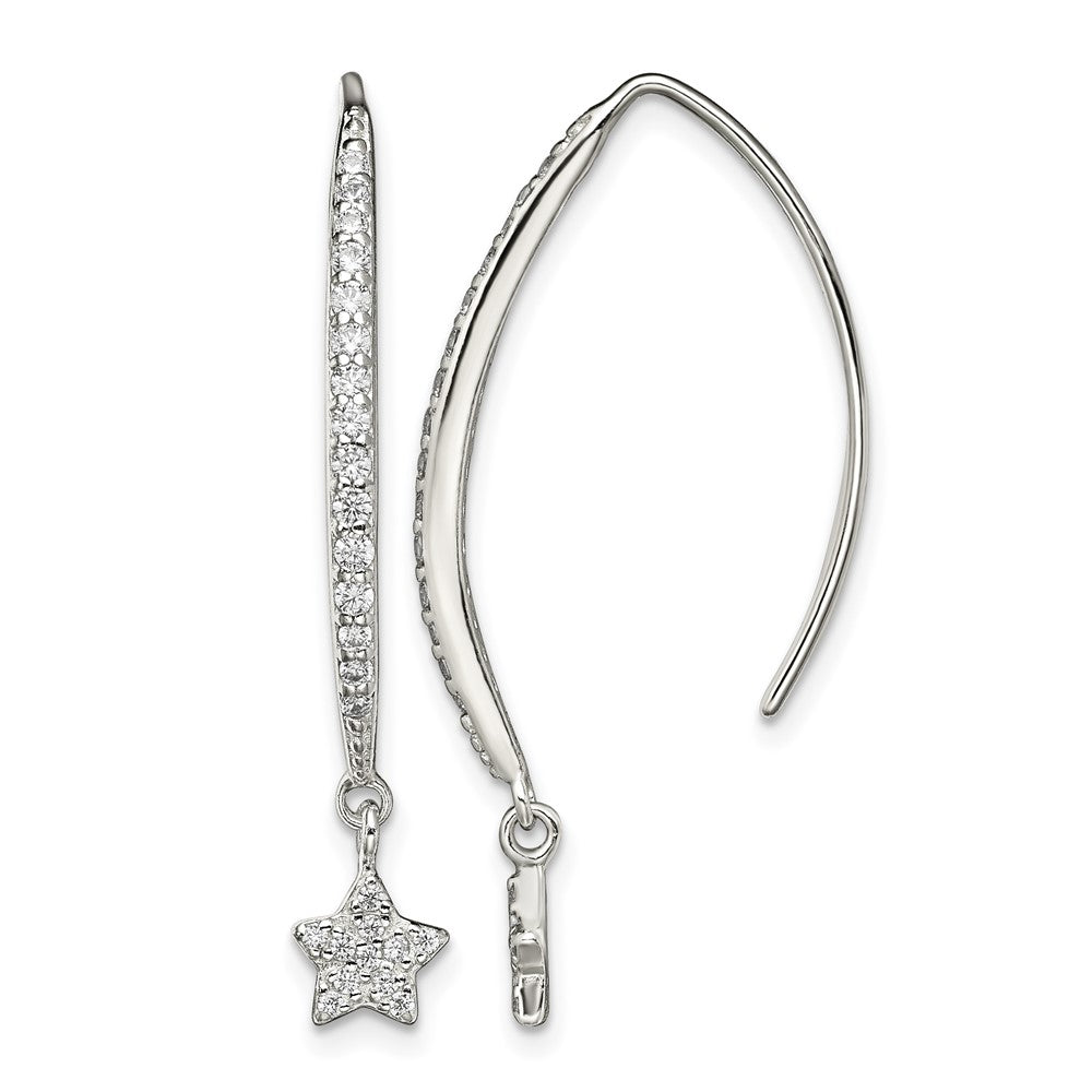 Sterling Silver Polished CZ Star Threader Earrings