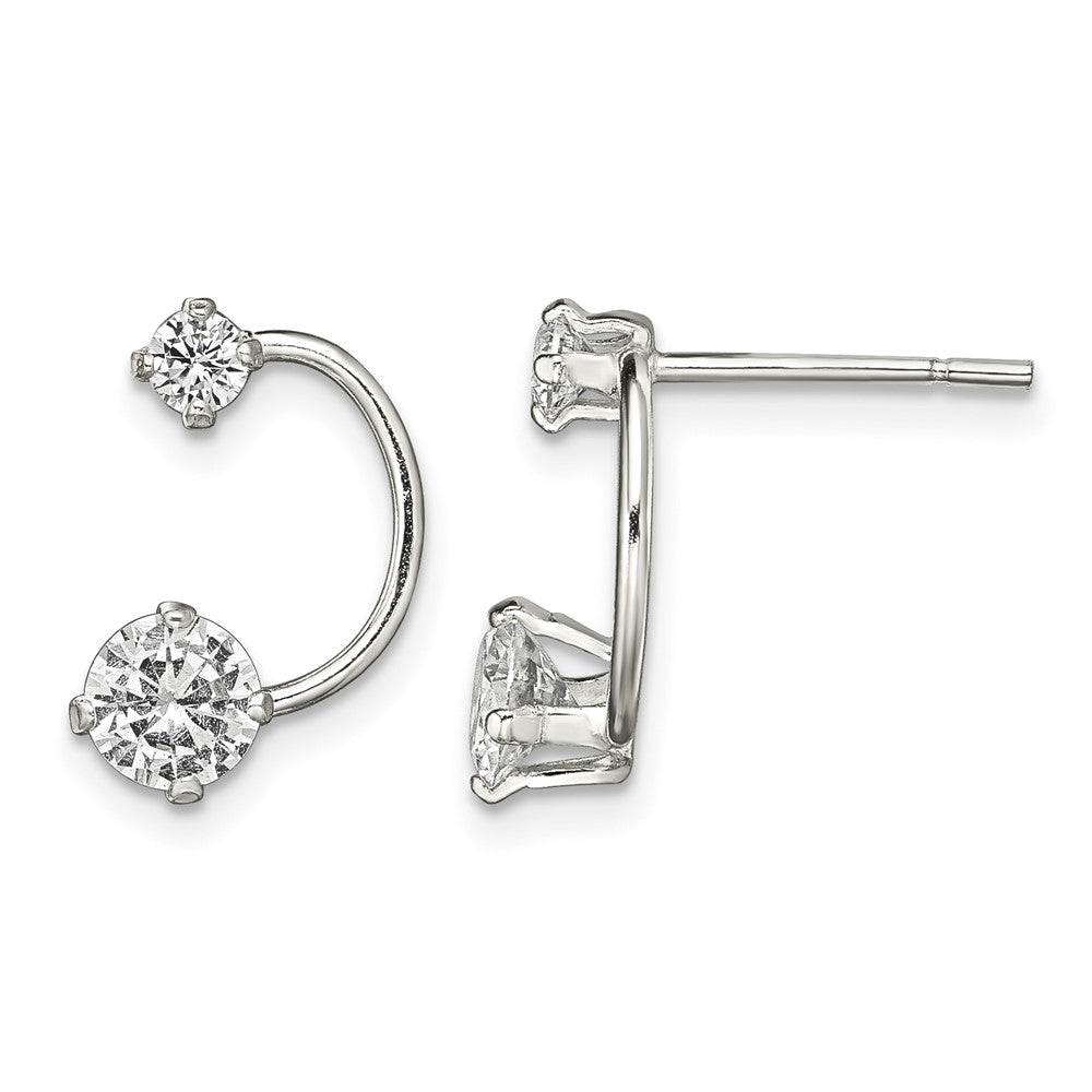 Sterling Silver Polished CZ Half-Circle Post Earrings