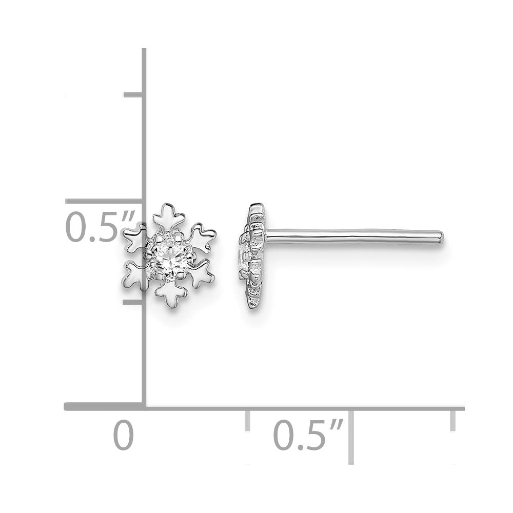 Sterling Silver Rhodium-plated CZ Snowflake Post Earrings