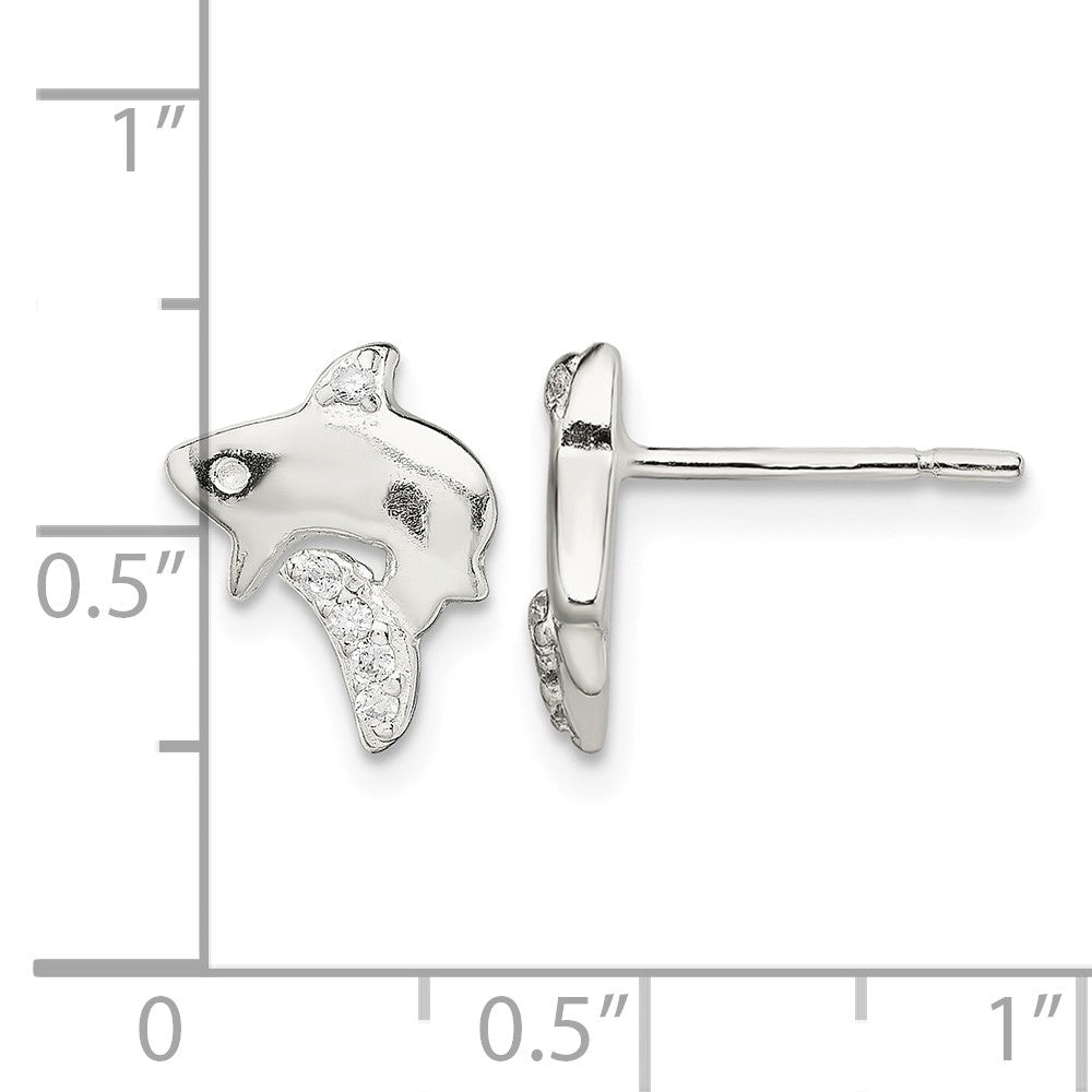 Sterling Silver Polished CZ Shark Post Earrings