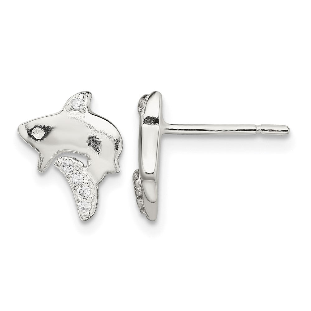 Sterling Silver Polished CZ Shark Post Earrings