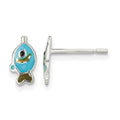 Sterling Silver Polished Enameled Fish Post Earrings