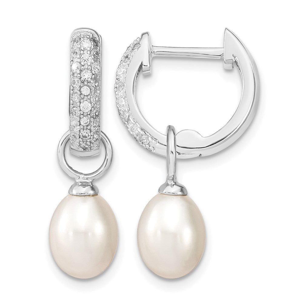 Sterling Silver RH 7-8mm Wte/Blk FWC Pearl CZ Changeable Earring
