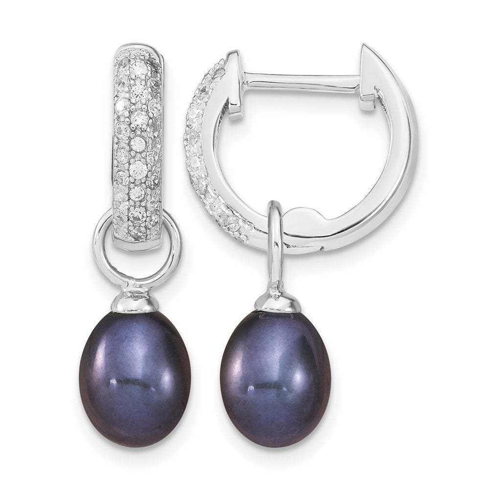 Sterling Silver RH 7-8mm Wte/Blk FWC Pearl CZ Changeable Earring