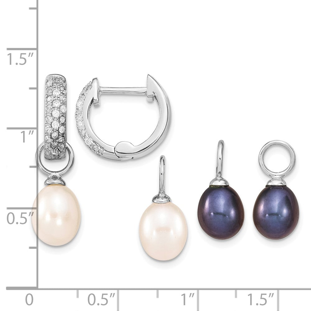 Sterling Silver RH 7-8mm Wte/Blk FWC Pearl CZ Changeable Earring