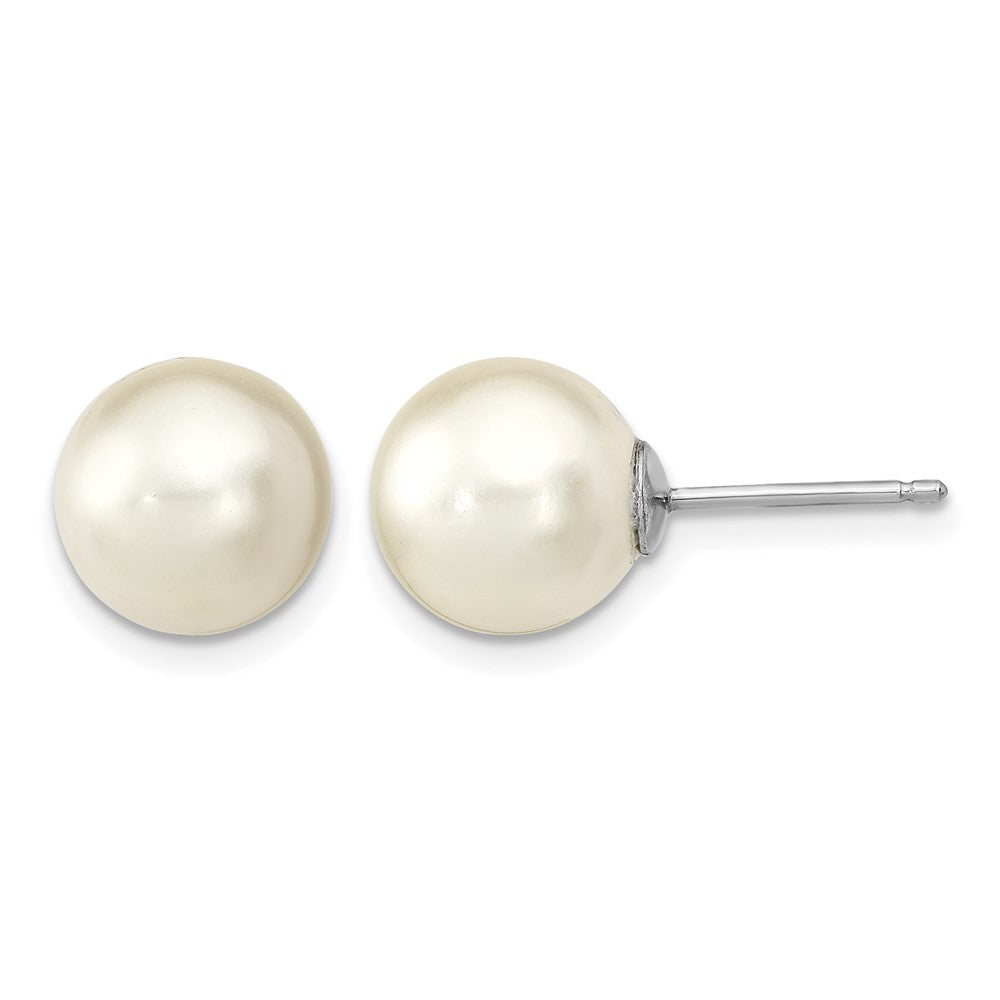 Sterling Silver Rh-pl 10-11mm Wht/Pink Imitation Shell Pearl 3 Earring Set
