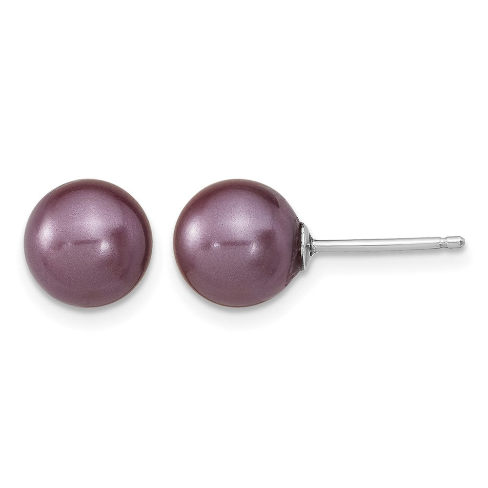 Sterling Silver Rh-pl 8-9mm Purple/Wht Imitat Shell Pearl Post 3 Earring Se