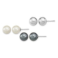 Sterling Silver RH-pl 10-11mm Wht/Grey Imitation Shell Pearl 3 Earring Set