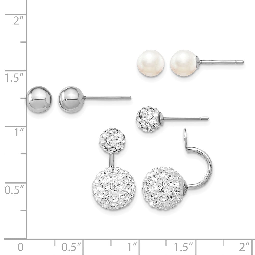 Sterling Silver RH 3 pair MOP & Crystal Front Dangle Back Earring Set