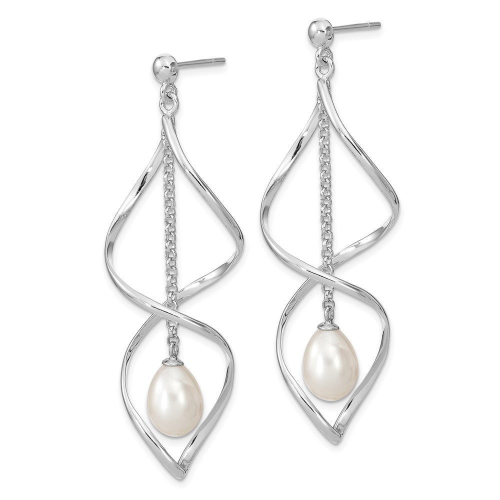 Sterling Silver Rhodium-plated 7-8mm White Rice FWC Pearl Dangle Earring