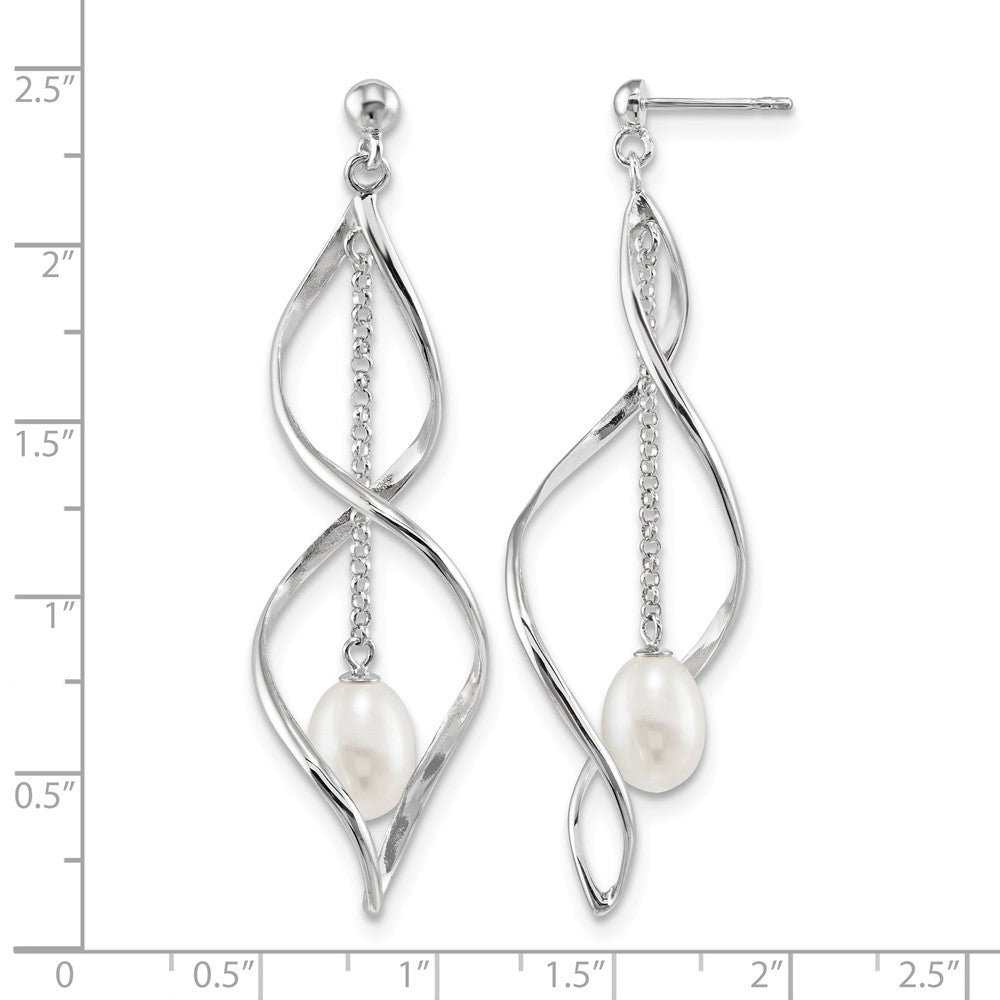 Sterling Silver Rhodium-plated 7-8mm White Rice FWC Pearl Dangle Earring