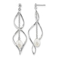 Sterling Silver Rhodium-plated 7-8mm White Rice FWC Pearl Dangle Earring
