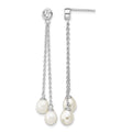 Sterling Silver Rhodium-plated 6-7mm Rice FWC Pearl CZ Post Dangle Earrings