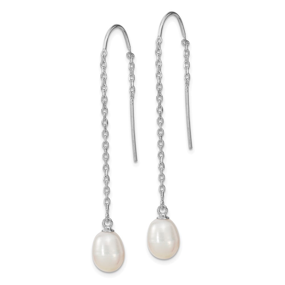 Sterling Silver Rhodium-plated 7-8mm FWC Pearl Threader Earrings