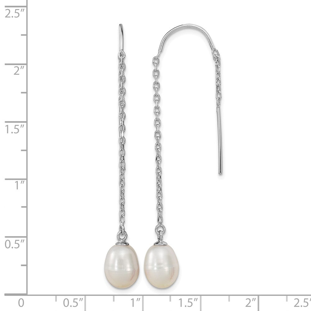 Sterling Silver Rhodium-plated 7-8mm FWC Pearl Threader Earrings
