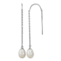 Sterling Silver Rhodium-plated 7-8mm FWC Pearl Threader Earrings