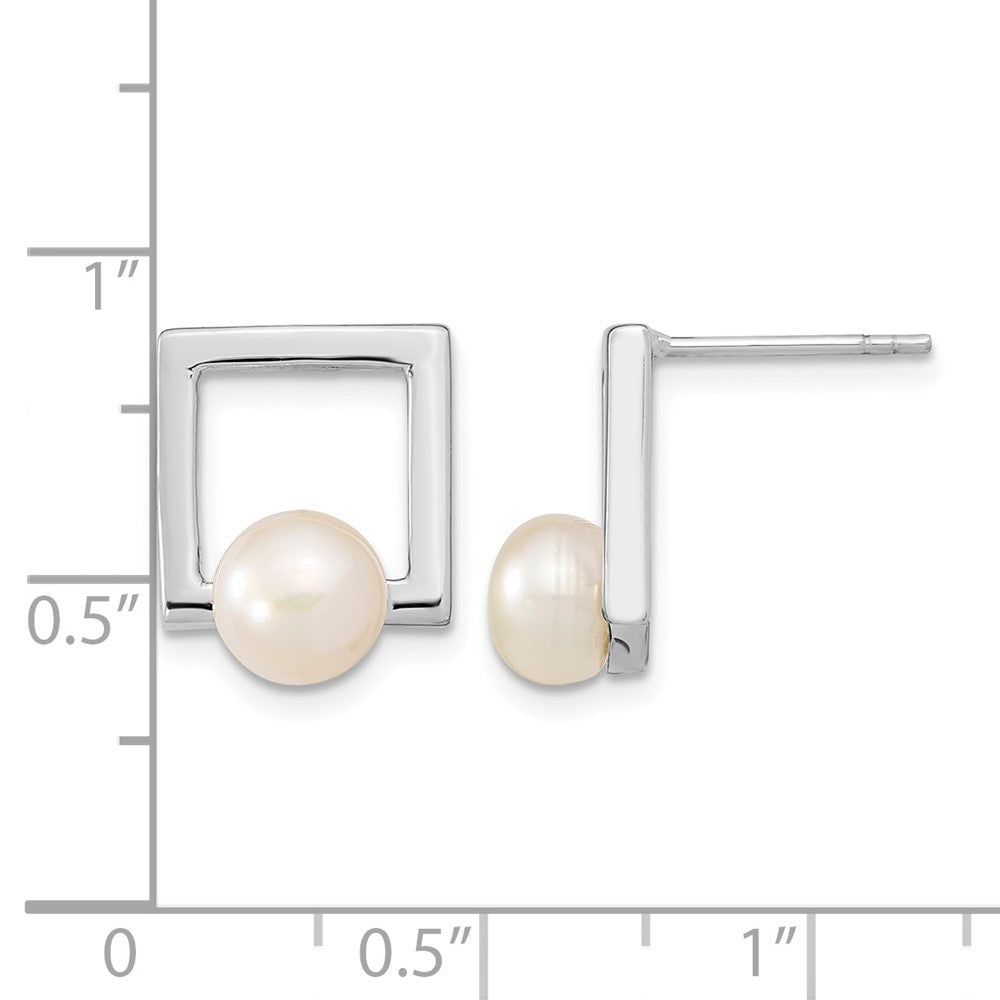 Sterling Silver Rhodium-plated 6-7mm Button FWC Pearl Square Post Earrings