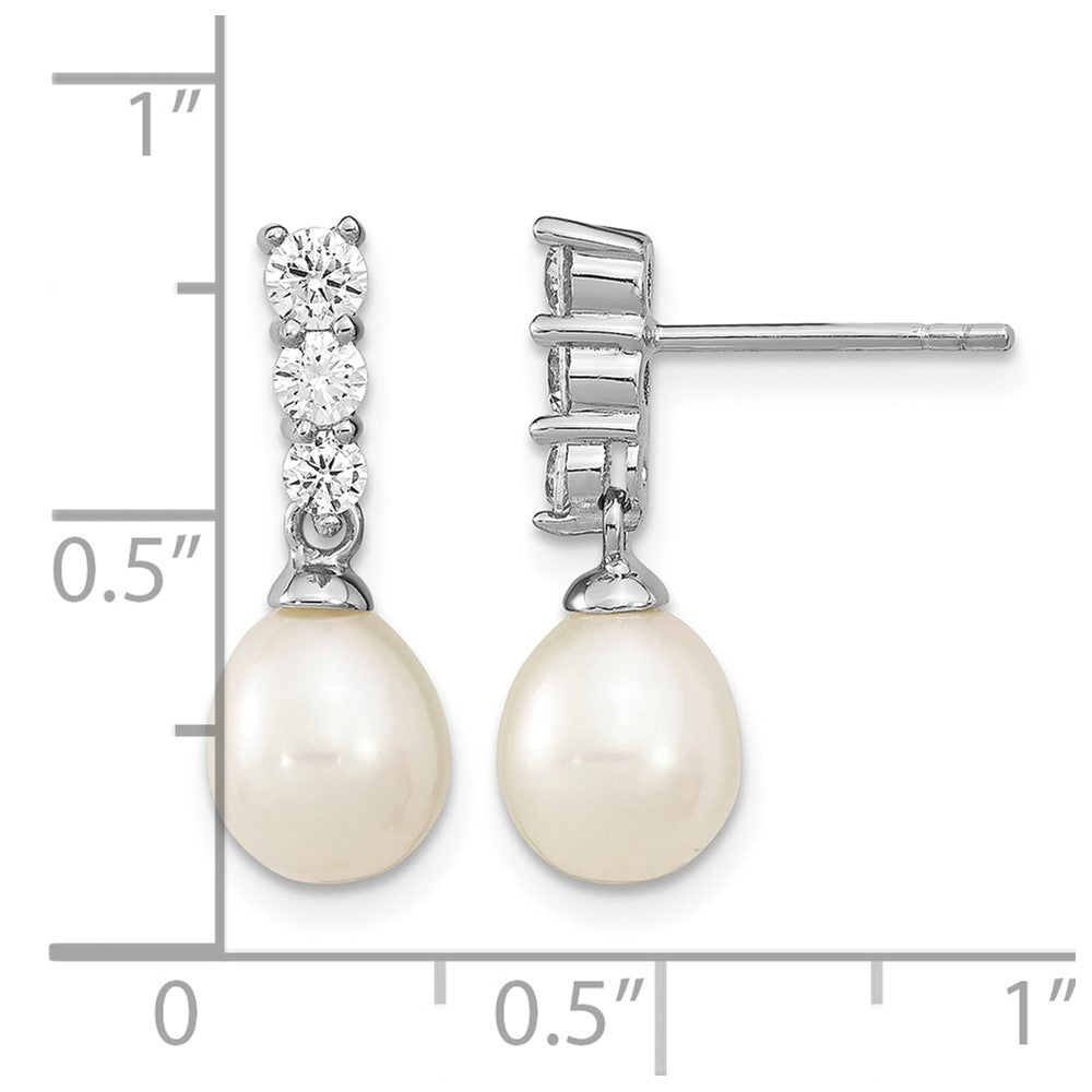 Sterling Silver Rhodium-plated 7-8mm White FWC Pearl CZ Post Earrings