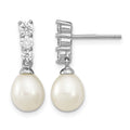 Sterling Silver Rhodium-plated 7-8mm White FWC Pearl CZ Post Earrings