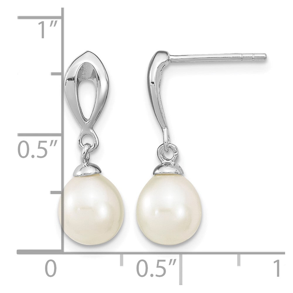 Sterling Silver Rhodium-plated 7-8mm White FWC Pearl Post Dangle Earrings