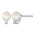 Sterling Silver Rh-plated 8-9mm White Semi-Round FWC Pearl CZ Post Earrings