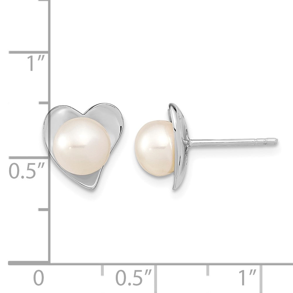 Sterling Silver RH 7-8mm White Button FWC Pearl Post Earrings