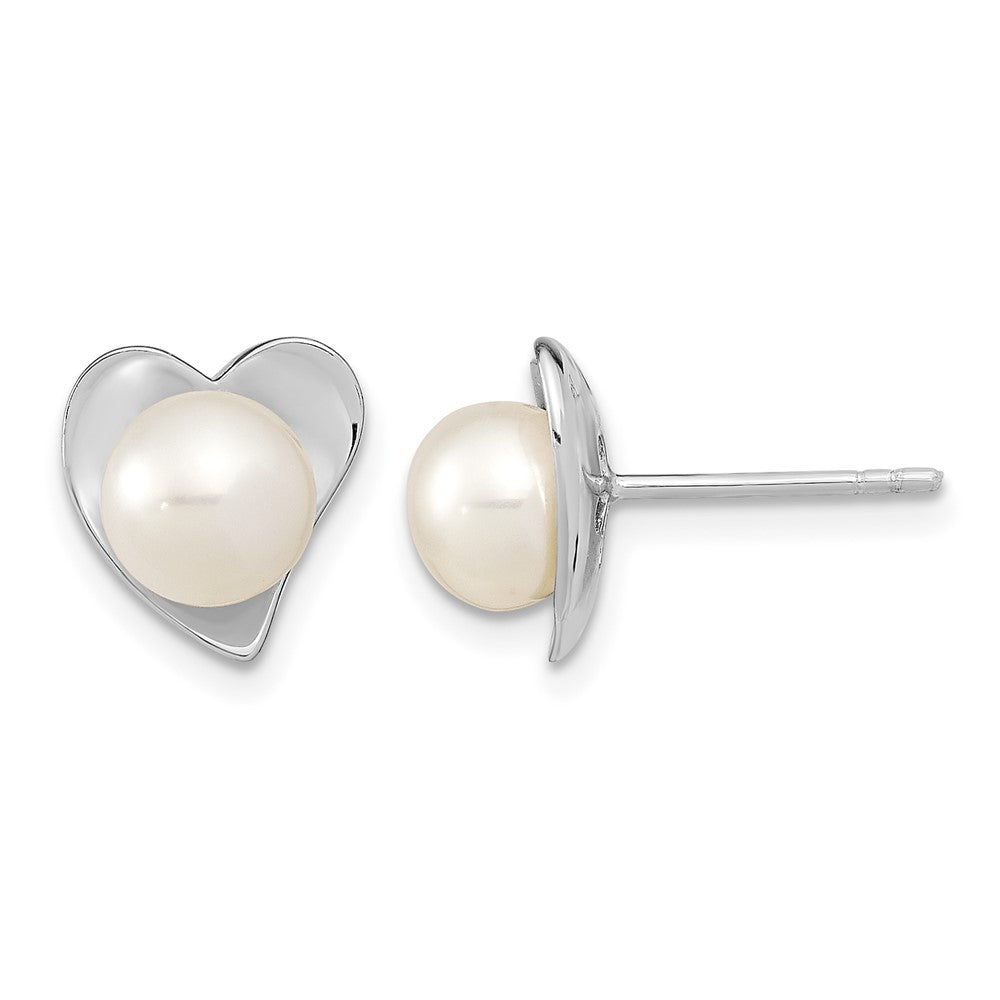 Sterling Silver RH 7-8mm White Button FWC Pearl Post Earrings