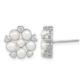 Sterling Silver RH 3-5mm White Button FWC Pearl CZ Post Earrings