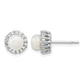 Sterling Silver Rhodium-plated CZ Synthetic Pearl Post Earrings