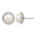 Sterling Silver RH 10-11mm Button FWC Pearl CZ Post Earrings