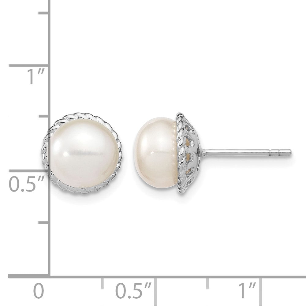 Sterling Silver RH 8-9mm White Button FWC Pearl Post Earrings
