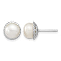 Sterling Silver RH 8-9mm White Button FWC Pearl Post Earrings