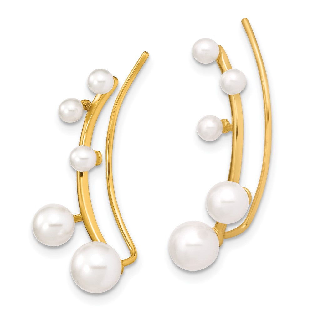Sterling Silver Gold-plated White 3-6mm FWC Pearl Ear Climber Earrings