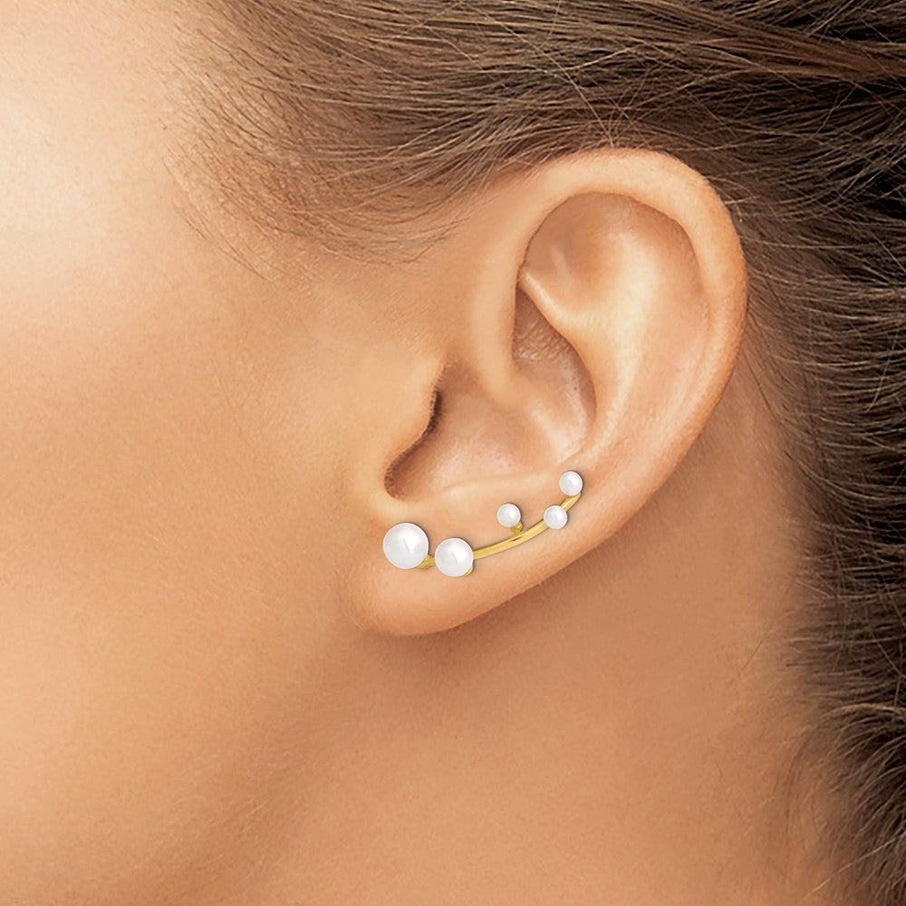 Sterling Silver Gold-plated White 3-6mm FWC Pearl Ear Climber Earrings