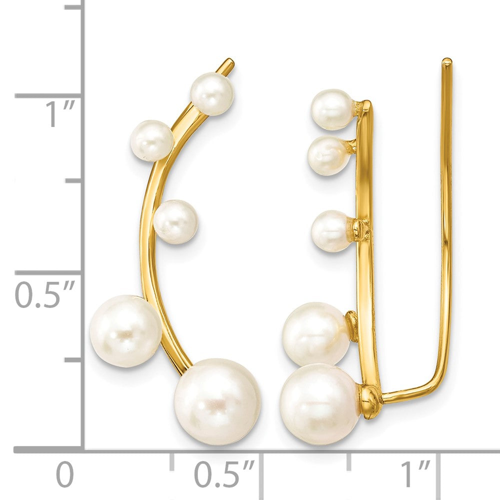 Sterling Silver Gold-plated White 3-6mm FWC Pearl Ear Climber Earrings