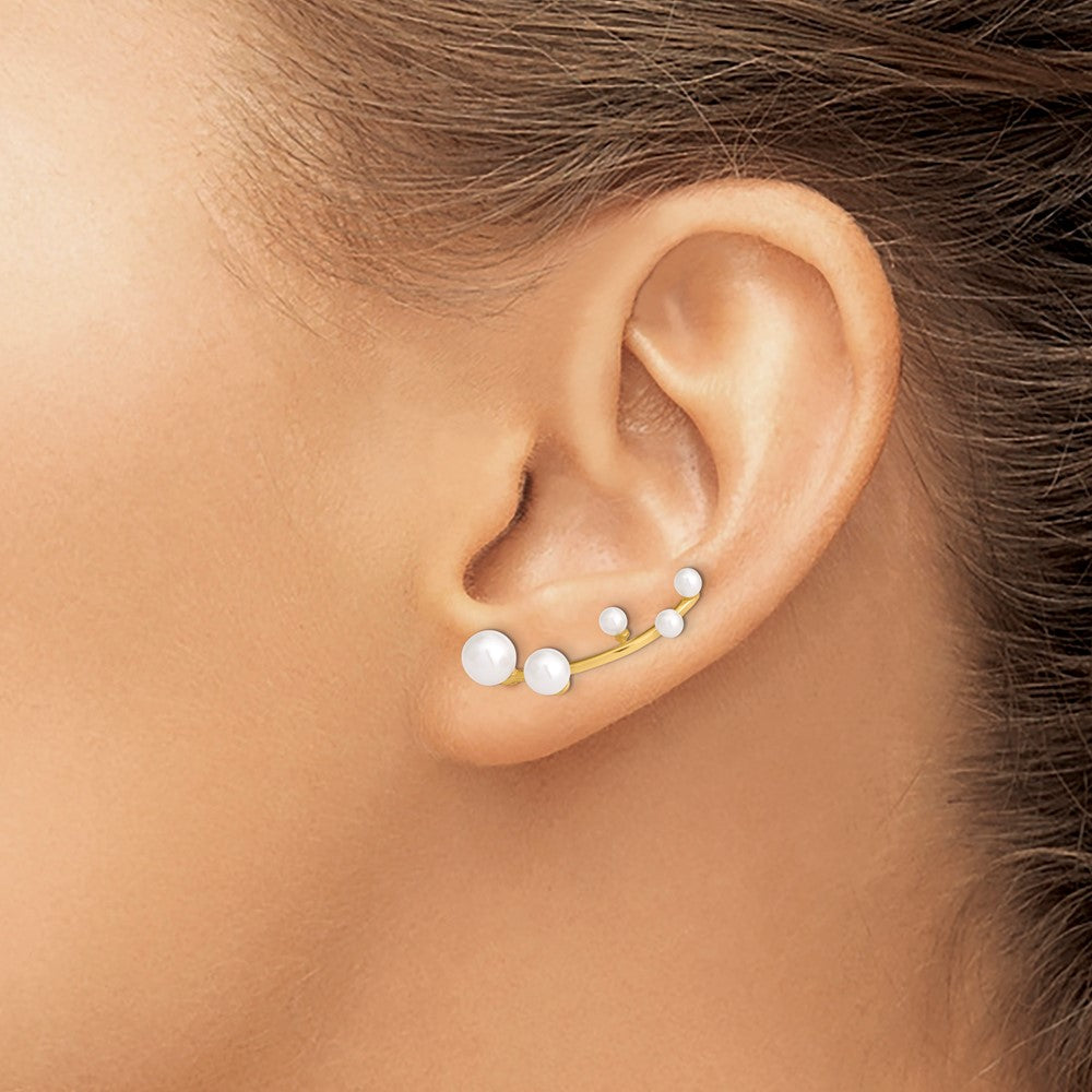 Sterling Silver Gold-plated White 3-6mm FWC Pearl Ear Climber Earrings