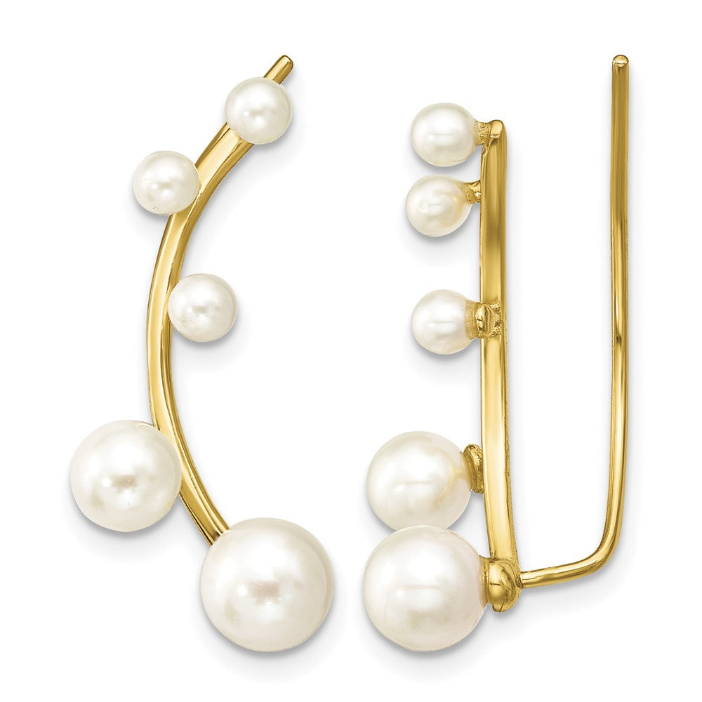 Sterling Silver Gold-plated White 3-6mm FWC Pearl Ear Climber Earrings