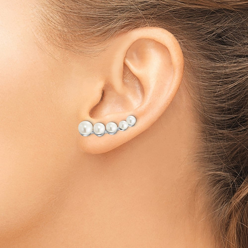 Sterling Silver RH-plated 4-6mm FWC Pearl Post Ear Climber Earrings