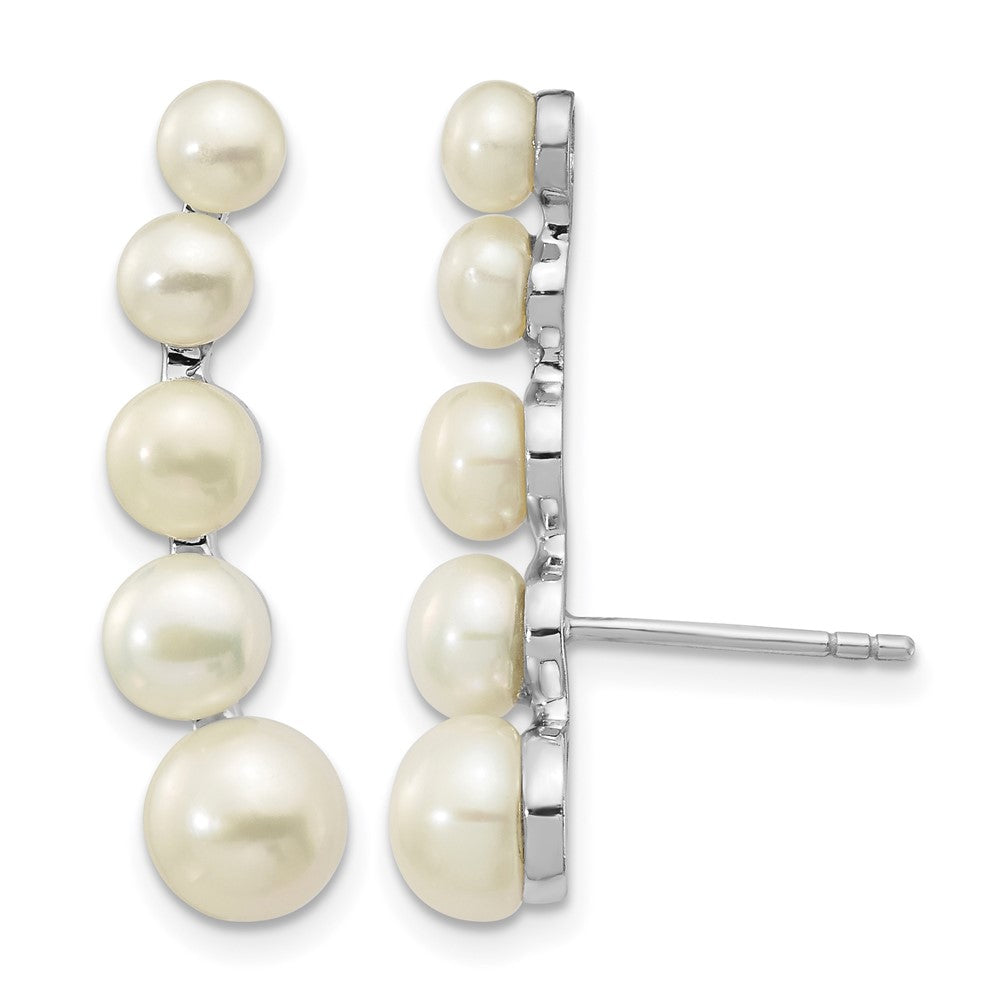 Sterling Silver RH-plated 4-6mm FWC Pearl Post Ear Climber Earrings