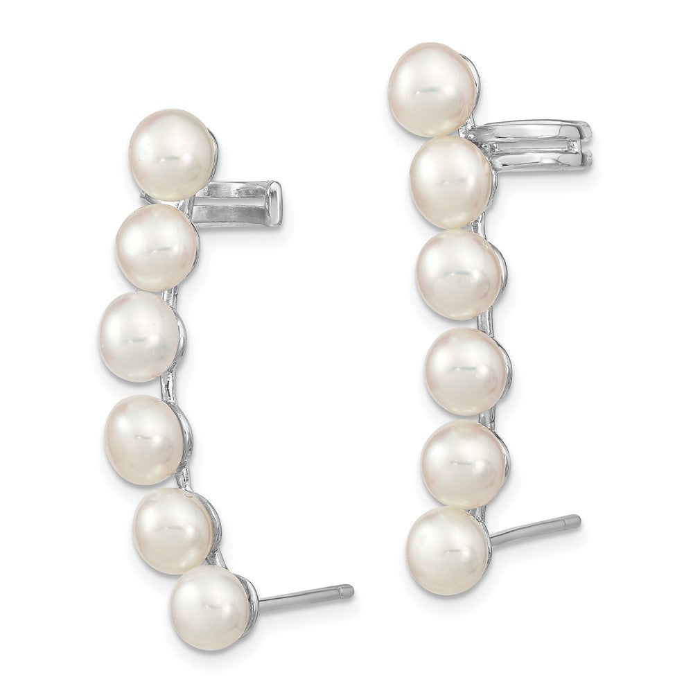 Sterling Silver RH-plated 5-6mm FWC Pearl Post Ear Climber/Cuff Earrings