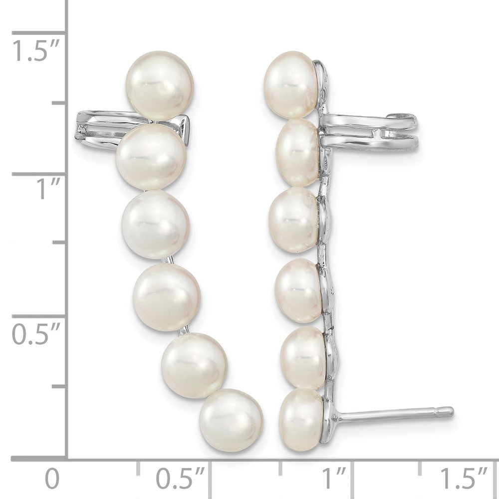 Sterling Silver RH-plated 5-6mm FWC Pearl Post Ear Climber/Cuff Earrings
