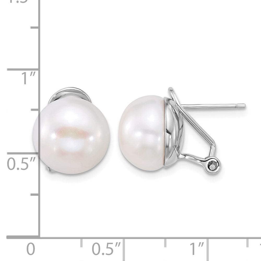 Sterling Silver Rhodium-plated 12-13mm FWC Pearl Omega Back Earrings