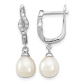Sterling Silver Rhodium-plated 7-8mm Teardrop FWC Pearl CZ Dangle Earrings