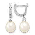 Sterling Silver Rhodium-plated 8-9mm Rice FWC Pearl CZ Dangle Hoop Earrings