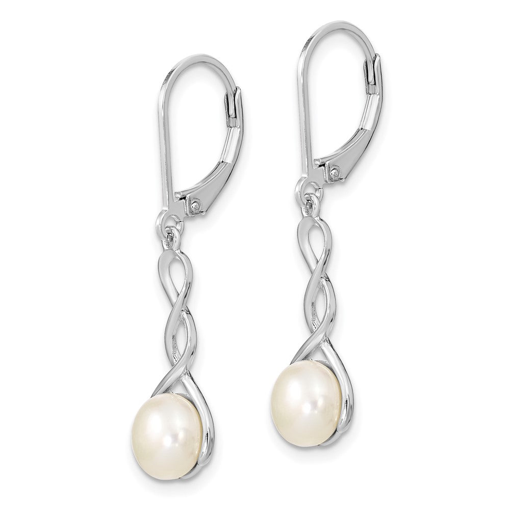 Sterling Silver RH-plated Twisted FWC Pearl Leverback Dangle Earrings