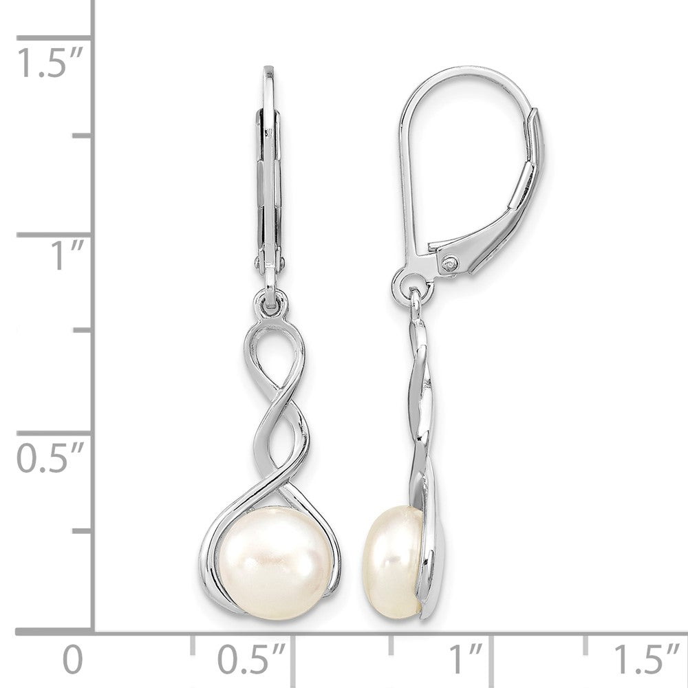 Sterling Silver RH-plated Twisted FWC Pearl Leverback Dangle Earrings