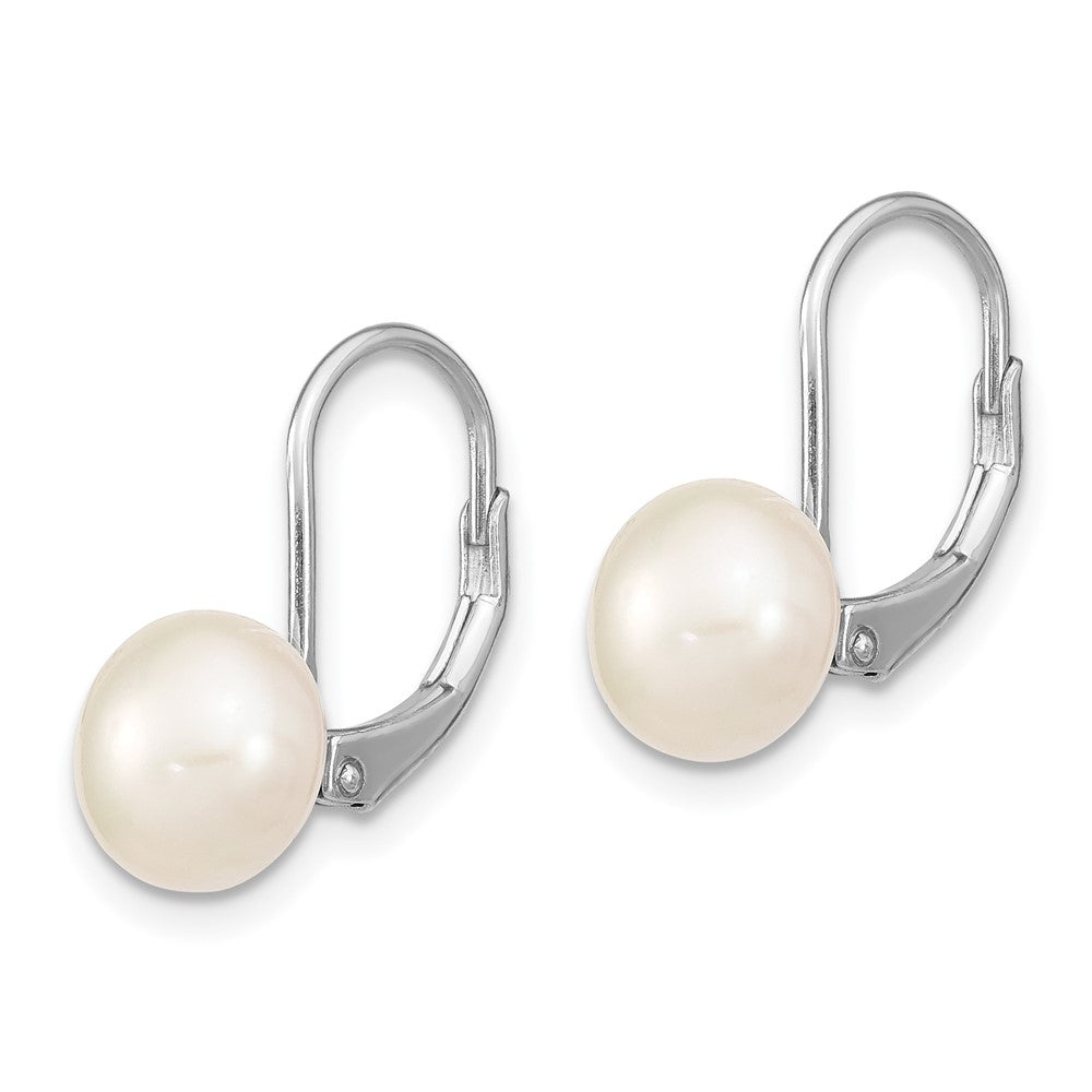 Sterling Silver RH-plated 8-9mm Button FWC Pearl Leverback Earrings